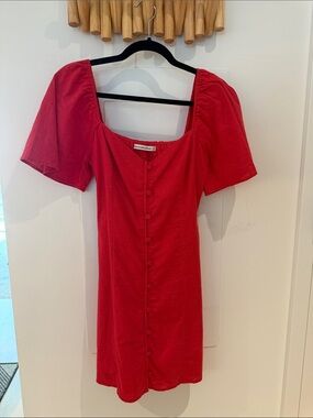 Abercrombie & Fitch Red Puff Sleeve Button-Front Mini Dress